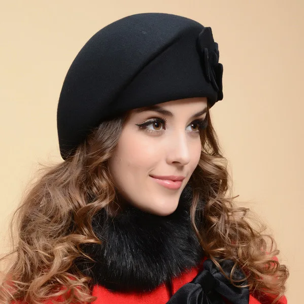

2017 New Fashion Women Beret Hat For Women Beanie Female Cap Flower French Trilby Wool Soft Stewardess Hat gorras planas