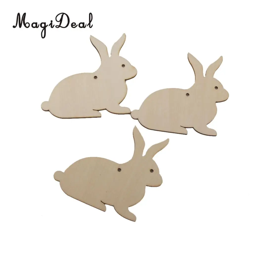 MagiDeal 10 pcs Wooden MDF Rabbit Shape Tags Decoration 8 cm Rabbit Embellishments Crafts Wedding Love Tags String Hanging