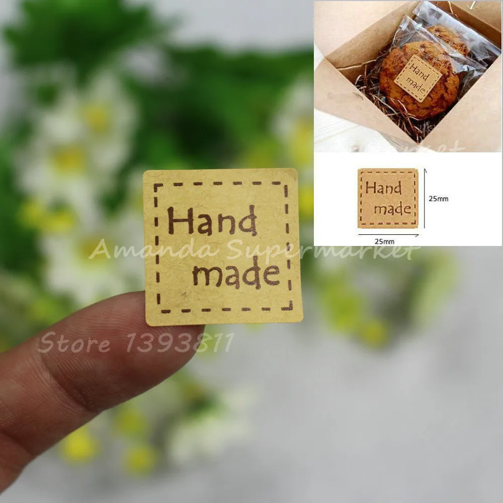 

100pcs Handmade sticker 25*25mm 1" inch Kraft Hade Made Sticker For Event & Party Supplies Gift Packing Sealing