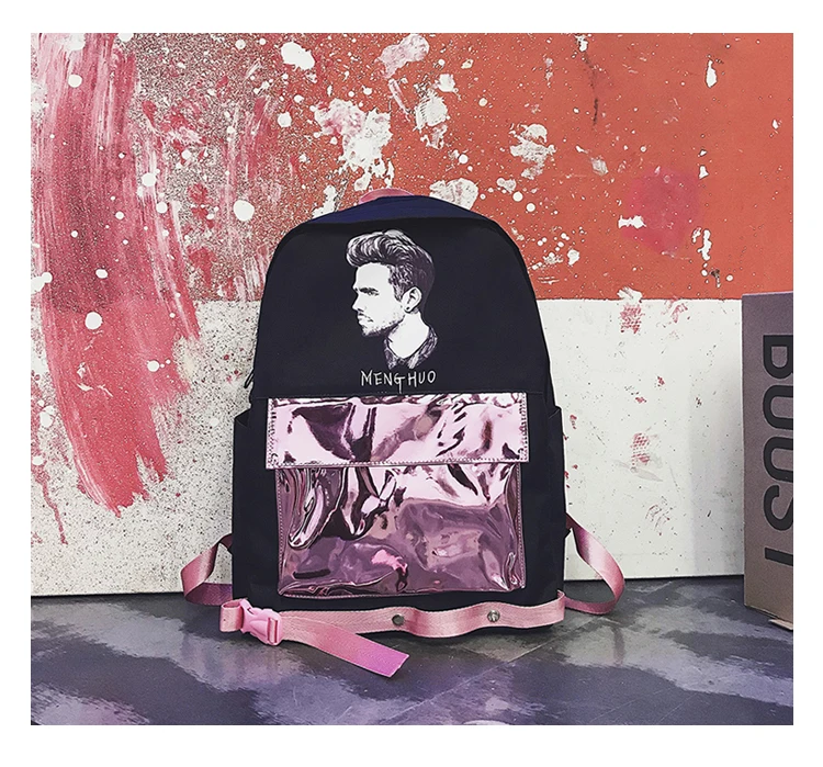 Menghuo Patchwork Women Backpack Laser Holographic Bag Mochila Feminino Silver Multicolor School Bags Leather Daypack Olografico (33)
