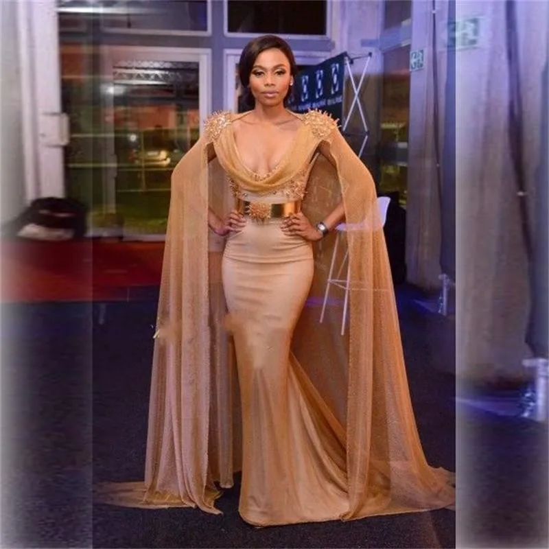 African-Style-Evening-Gown-Scoop-Short-Sleeve-Mermaid-Floor-Length-Long-Evening-Dress-Applique-Belt-Evening