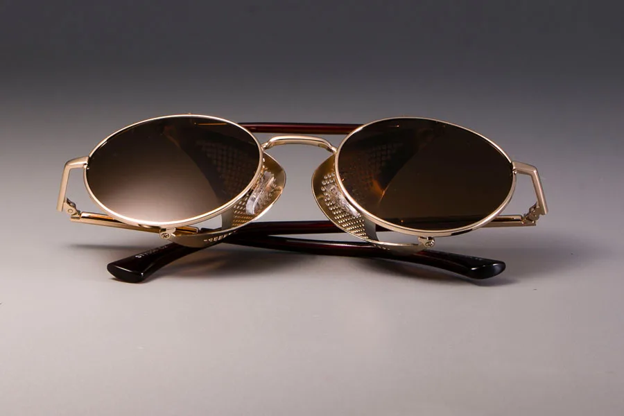 Стимпанк очки солнцезащитные очки для мужчин и женщин крутые оттенки Ретро Круглые Солнцезащитные очки отличная текстура металла Брендовые очки UV400