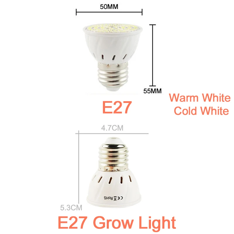 Светодиодный точечный светильник E27 Gu10 Mr16 AC/DC 12 В AC 220 В 240 В светодиодный светильник 60/80 светодиодный s 3 Вт 4 Вт светильник для выращивания лампада точечный светодиодный светильник полный спектр - Испускаемый цвет: E27