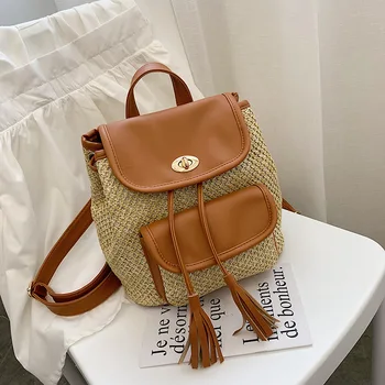 

Summer Straw Weaving Fashion Beach Women Backpack Large School Bag for Teenage Girls Travel Bag String 2019 New Bagpack Mochila