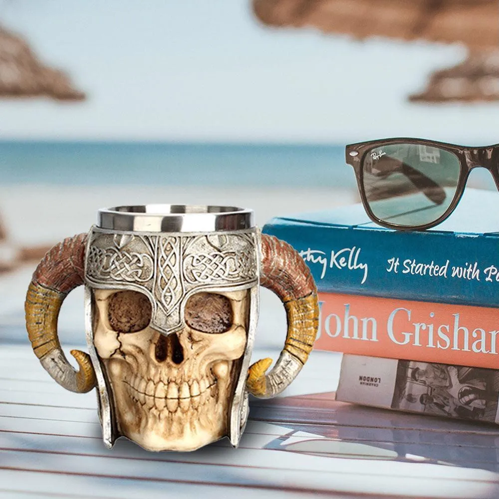 

Coffee Cup wine cup 2019top Coffee Mug Resin Striking Warrior Tankard Viking Skull Double Wall Christmas Cup g90712