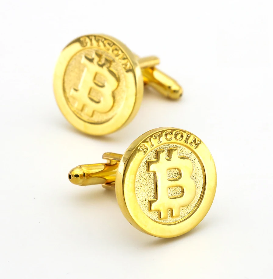 Мужские Запонки Bitcoin медный материал золотой цвет