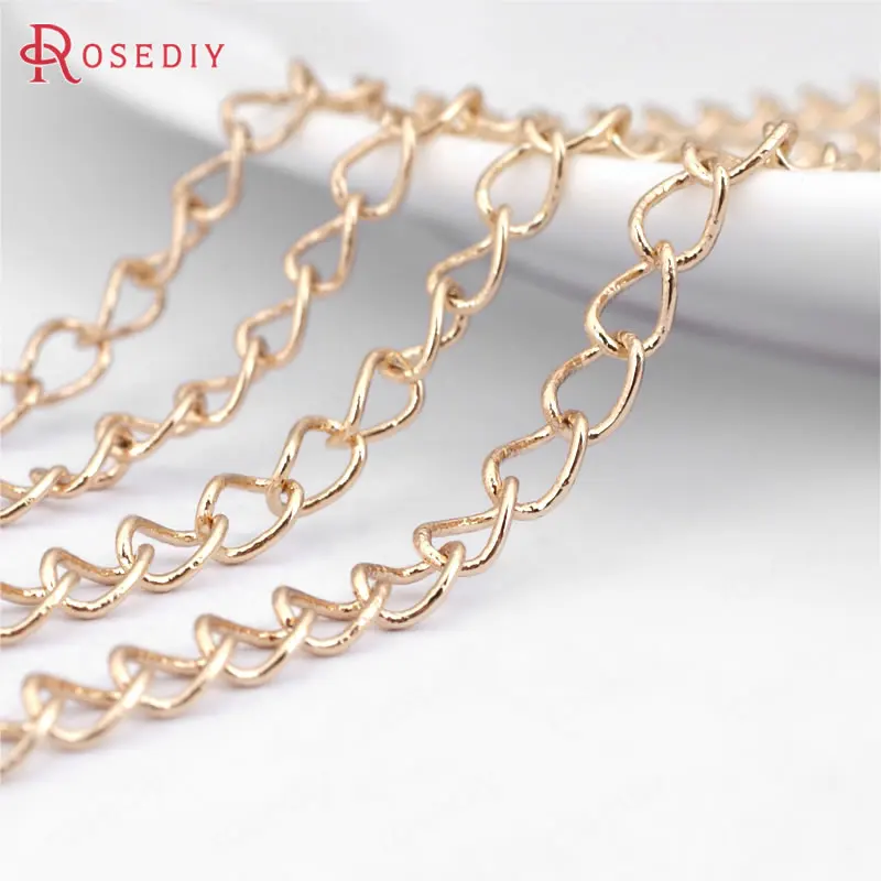 (31197)2 meters width 3.1MM 24K Champagne Gold Color Plated Copper Necklace Extended Chain Link