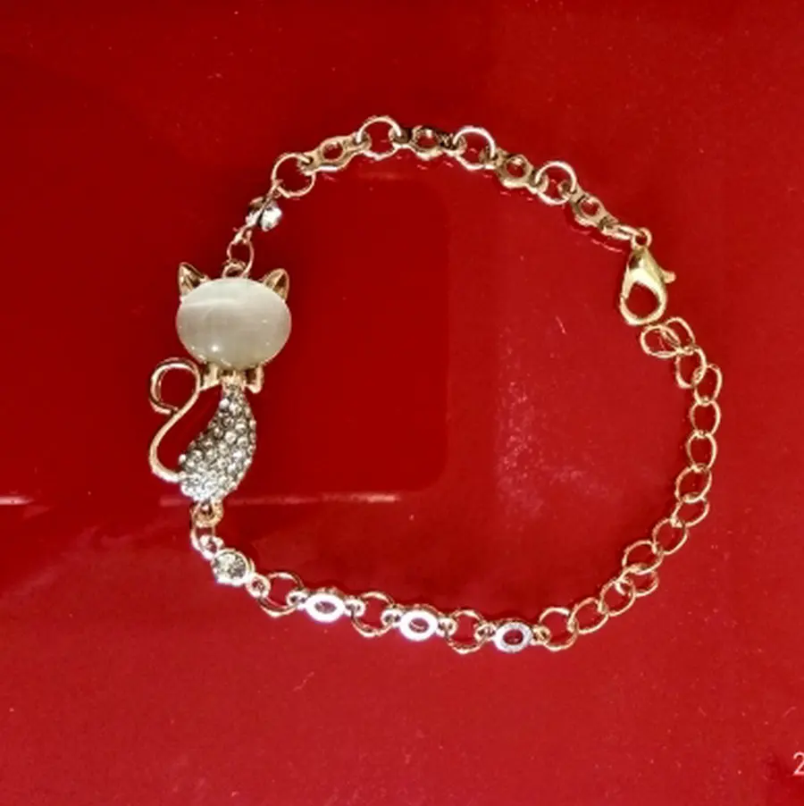 Cat Female Bracelet Jewelry Rose Gold Cute Zircon Cat Bracelets Charms