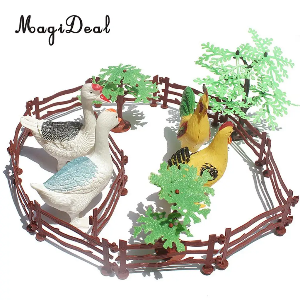 MagiDeal 19Pcs Plastic Farm Animals Hen Cock Duck Goose Model Figure Toys for Kids Play Special Gift