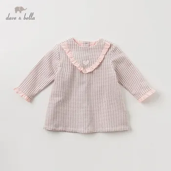 

DB11468 dave bella autumn baby girl's princess cute plaid ruched dress children fashion party dress kids infant lolita clothes