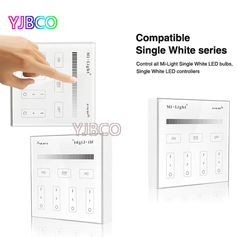 

Mi Light B1 4-Zone Brightness Dimmer Smart Touch Panel Remote Controller Powerd by 3V (2*AAA Battery) Wall Mount 2.4G Wireless