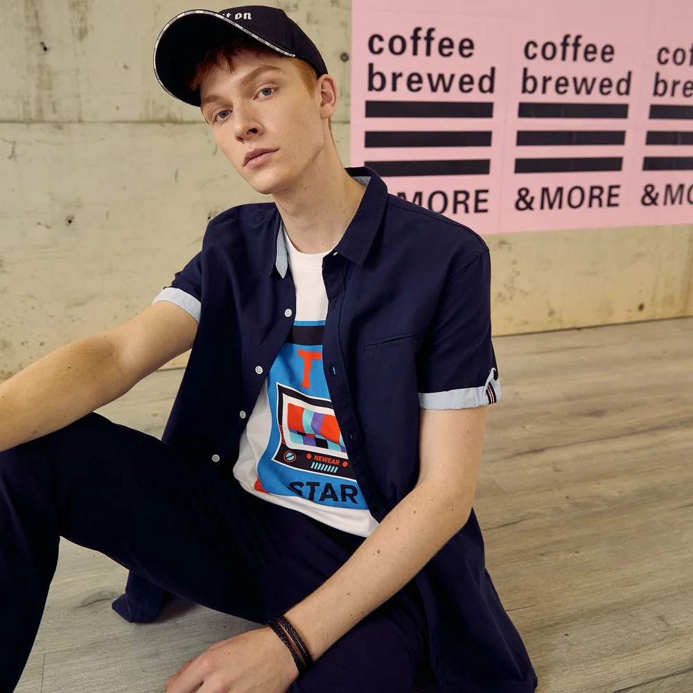 Goedkoop Metersbonwe Mannen Korte Mouwen Katoen 100% Voor Mannelijke 2019 Nieuwe Trend Zomer Effen Kleur Casual Shirt Рубашка Мужская