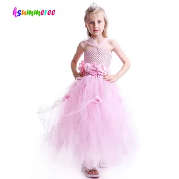 

Pink Glitter Princess Flower Tutu Dress Baby Girls Elegant Rhinestone Wedding Clothes Children Formal Ball Gown Kids TUTU Robe