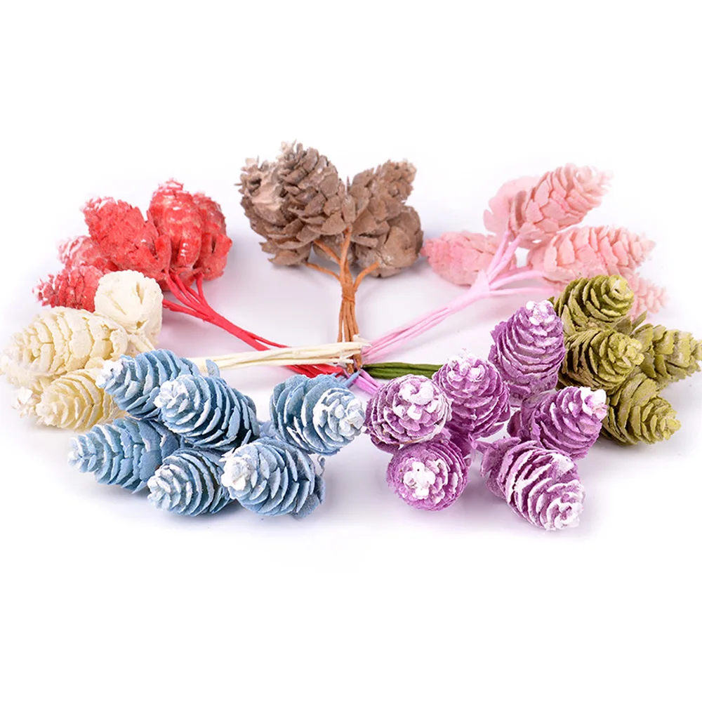 

6pcs/lot Mini Artificial Plant Artificial Flowers Pine Nuts for Wedding Handmade DIY Scrapbookjing Wreath Fake Plants Decoration