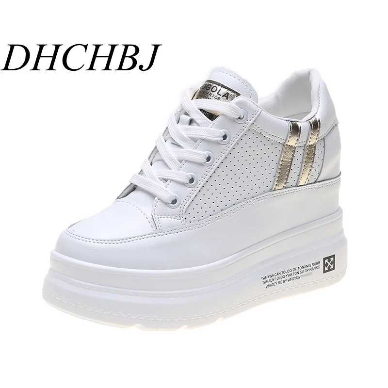 

Women's Vulcanize Shoes Spring White Chunky Sneakers For Woman Hidden Heel Shoes 2019 Super High Heels Female Platform Sneakers