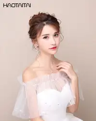 Высокое качество Белый Тюль с аппликациями плеча Свадебная рубашка накидка шаль 2018