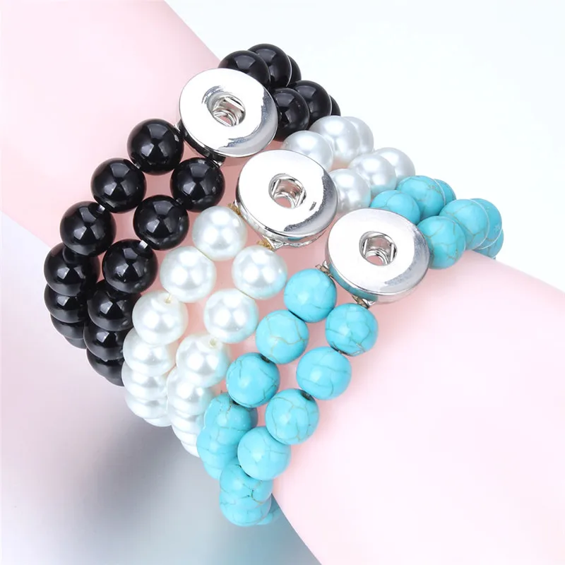 

Natural Stone Snap Jewelry Double Layer Handmade Beaded Snap Bracelet Fit 18mm Snap Button Elastic Strand Beads Bracelet