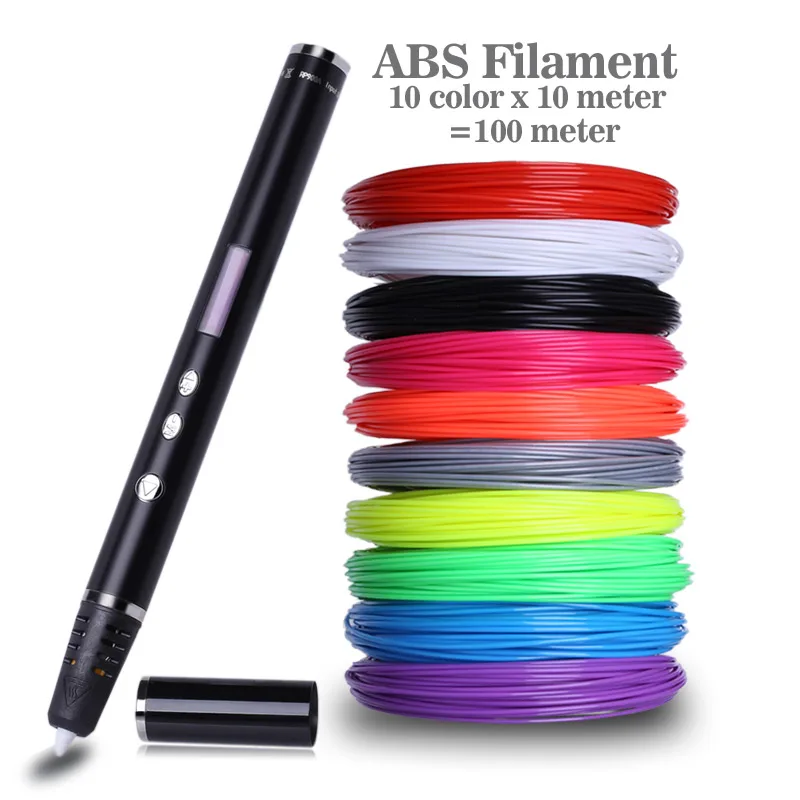 3D ручка модель 3 D принтер рисунок печати ручки с 100/200M из АБС-пластика для заправки зажигалок, школьные принадлежности для подарки на день рождения - Цвет: Pen With 100M ABS
