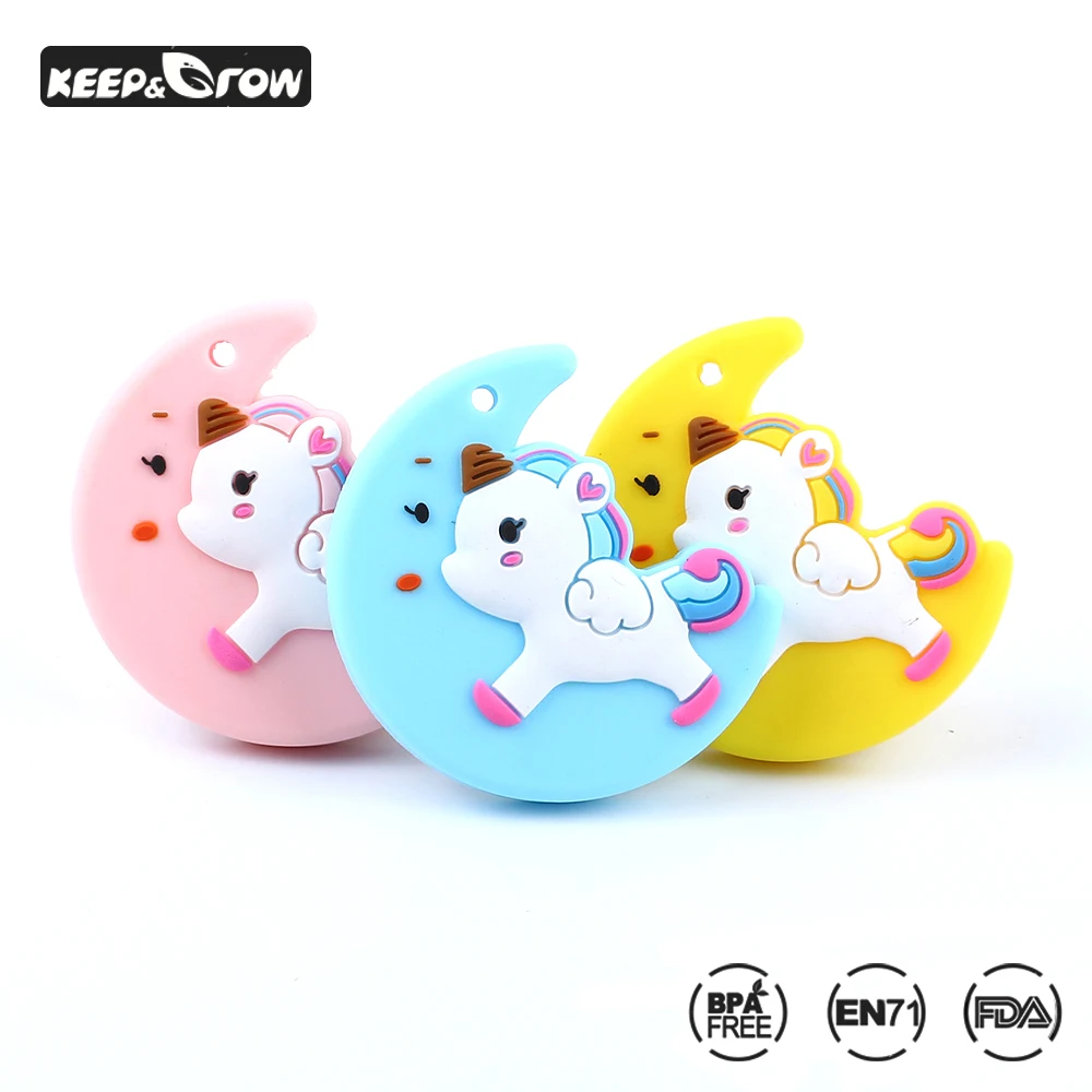 

10pcs 54mm Baby Teethers Cute Unicorn Funny Silicone Teether Food Grade Silicone Baby DIY Toy Teething Necklace Pacifier Pendant