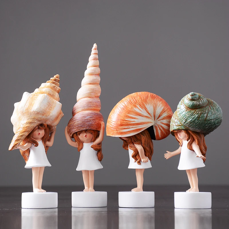 Modern Lovely Conch Girl Mini Cute font b Kawai b font sea snail baby resin fairy