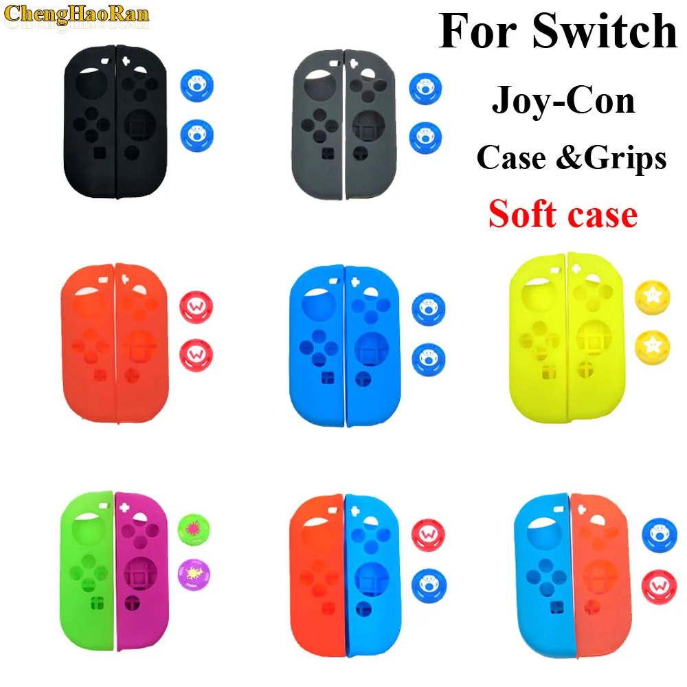 

1 set Soft Silicone Protective Skin Case + 2pcs Thumbstick Grips Joystick Caps Cover for Nintend Switch NS Joy-Con Controller