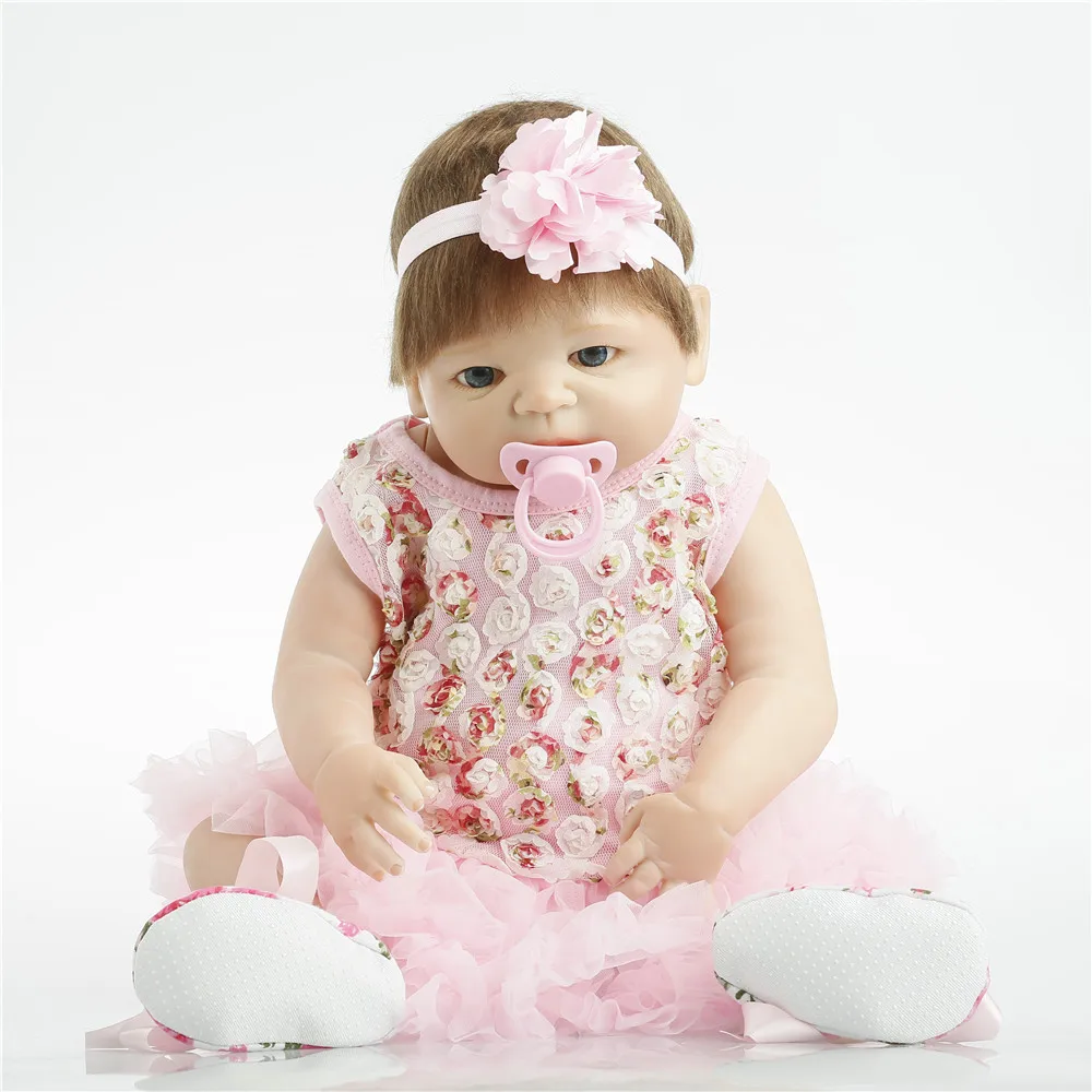

SanyDoll 22 inch 57 cm Silicone reborn dolls, lifelike doll reborn beautiful flower skirt doll birthday gift