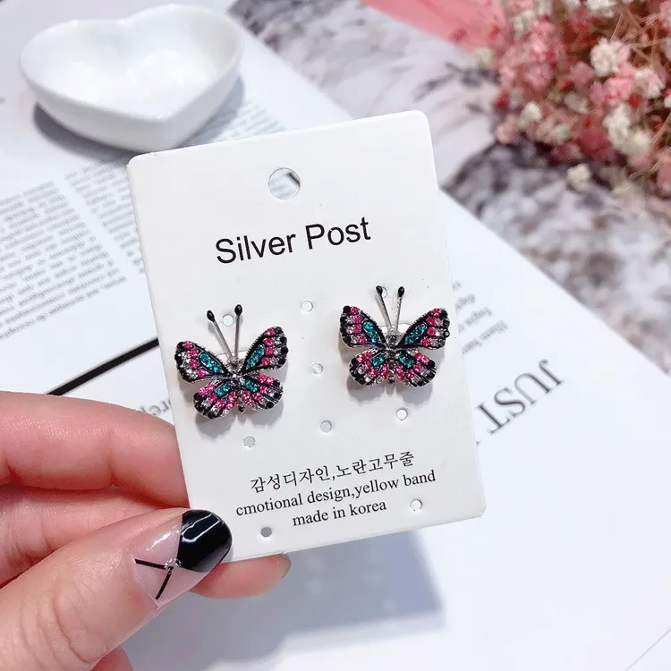 butterfly full cz earring 925 silver post Hypoallergenic fadeless fashion jewelry stud earrings for women girl Christmas gift