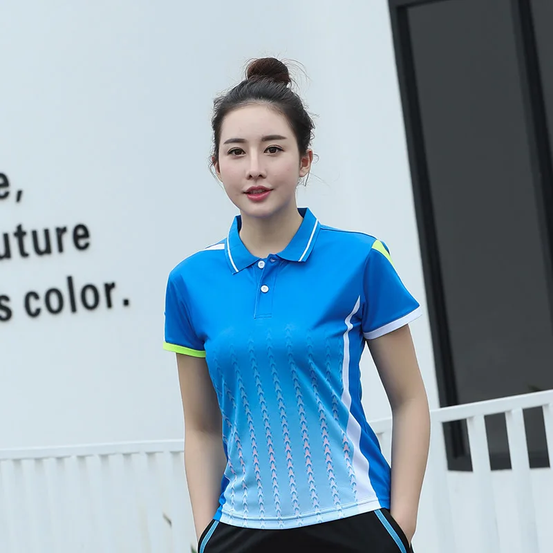 Новая быстросохнущая футболка для бадминтона для мужчин/женщин, спортивная одежда для бадминтона, футболка для настольного тенниса, теннисные футболки, AY102 - Цвет: Woman 1 shirt