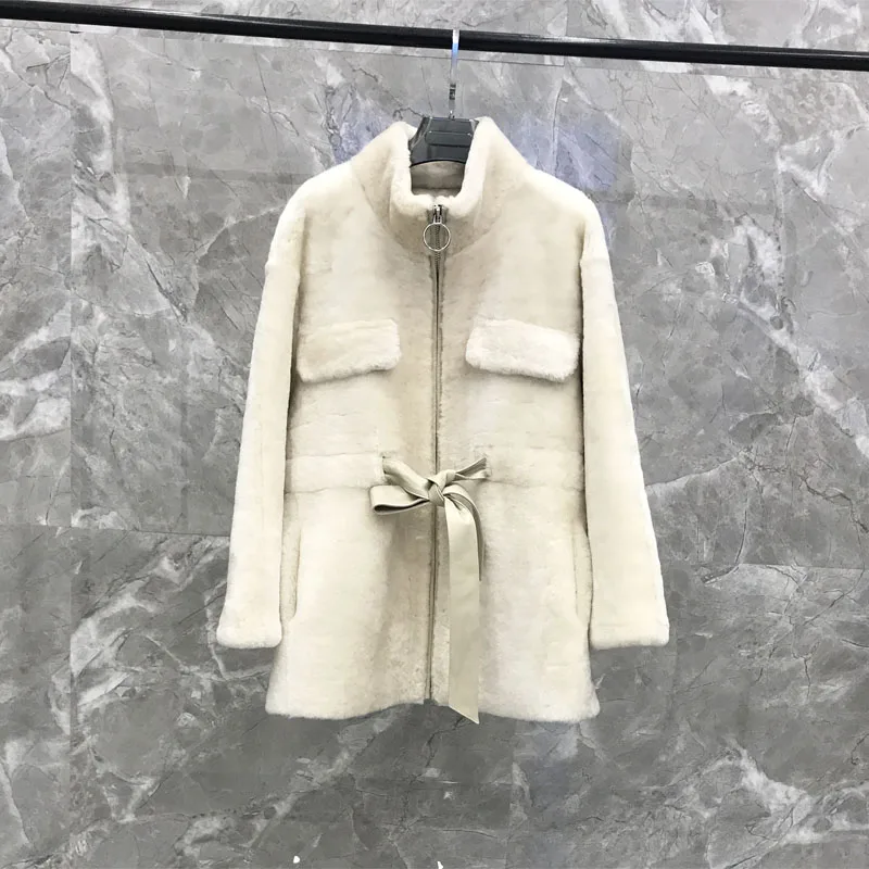 Двустороннее натуральное меховое пальто для женщин, зимнее теплое шерстяное пальто, женская куртка из натуральной кожи, длинная парка с натуральным мехом - Цвет: Белый