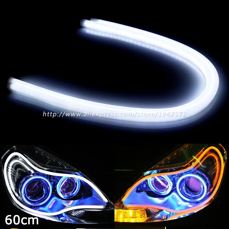

New 2PCS 60CM DRL Flexible LED Tube Strip White/Yellow/Red Daytime Running Turn Signal Angel Eyes Car Styling Parking Llights