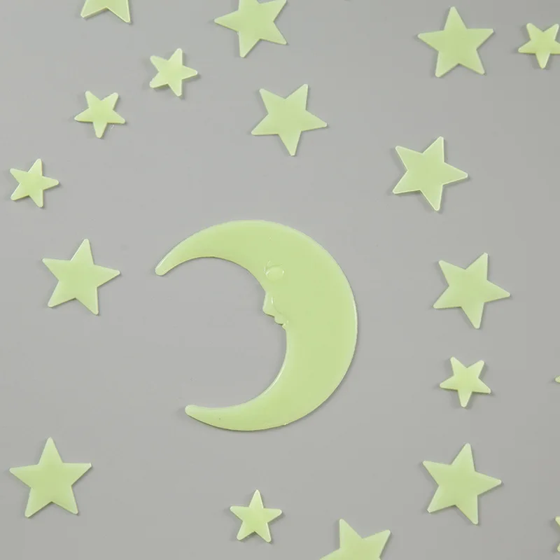 Star Moon Set Decorative Painting Night Light Star Wall Sticker Bedroom Fluorescent Plastic Decorative Painting
