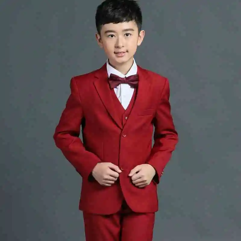 

2018 new sety middle child red suit and boy perfoumance clotying Gentlemen Boys Suits For Weddings 5pcs