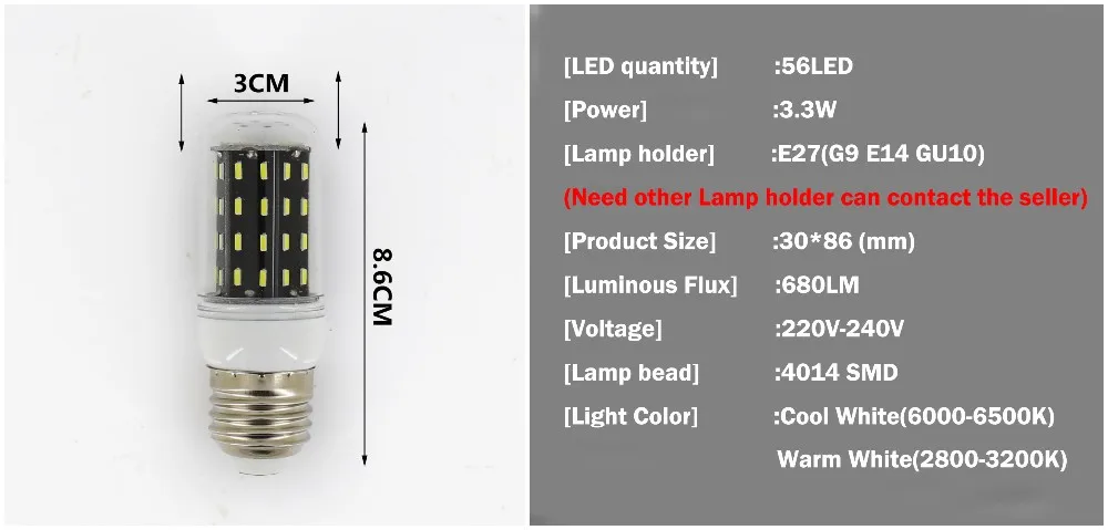 ANJOET светодиодный лампы реального без мерцания Smart Мощность IC дизайн высокий люмен Светодиодная с долгим сроком службы светодиодная лампа-кукуруза 4014 SMD E27 220 V возможность замены галлогеновой лампой