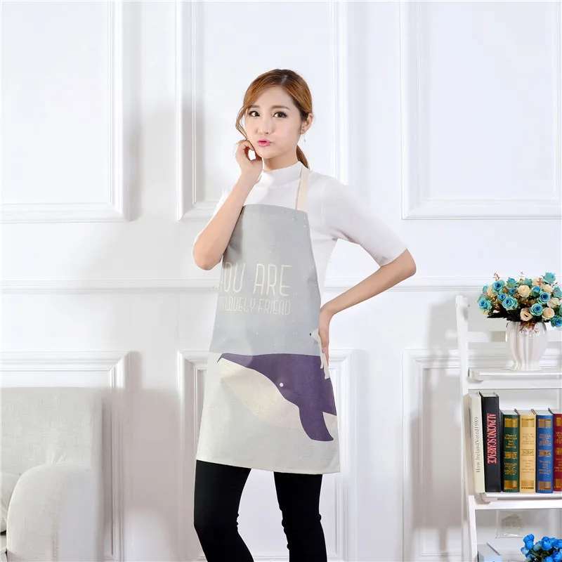 1pcs Cotton Linen Owl Flower Pattern Apron Woman Adult Bibs Home Cooking Baking Coffee Shop Cleaning Apron Kitchen Accessory - Цвет: K