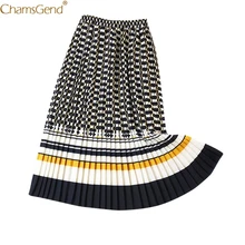 Размера плюс длинная Плиссированная юбка элегантные собирается в Pieghe "с Alta делле Rinted плиссированная полосатая контраст Цвет юбка июля