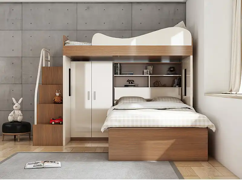 CBMMART space saving kids twin loft bunk bed with desk and wardrobe