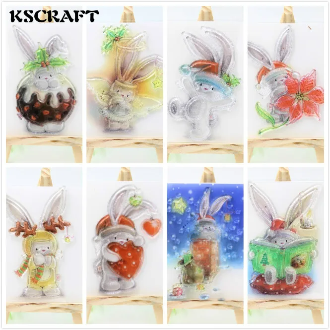

KSCRAFT Cute Rabbit Transparent Clear Silicone Stamps for DIY Scrapbooking/Card Making/Kids Crafts Fun Decoration Supplies