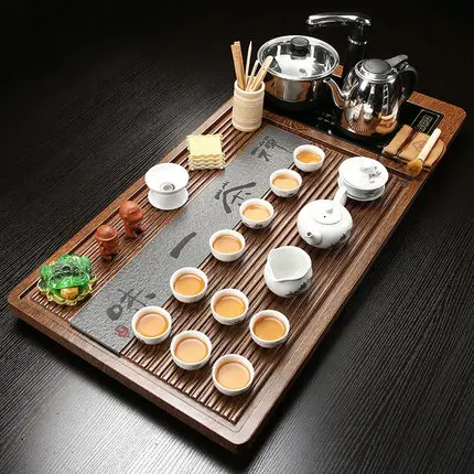 Китайский высококачественный домашний твердый деревянный поднос для час набор четыре в одном чайный сервиз Кунг-фу Фиолетовый; песок керамическая чашка чайный горшок