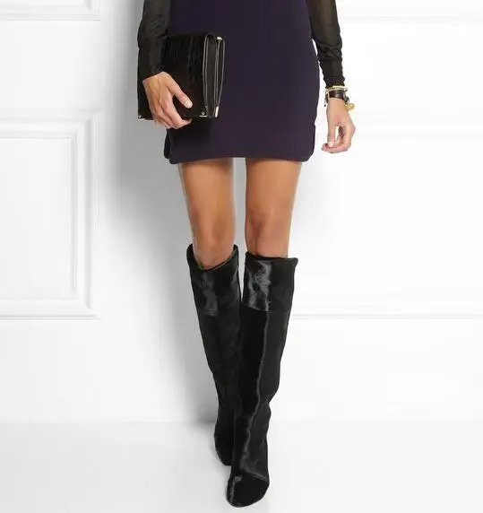Fashion-Winter-Warm-Patchwork-Horse-Hair-Suede-Knee-Boots-Point-Toe-Slip-On-Hidden-Wedge-Women (1)