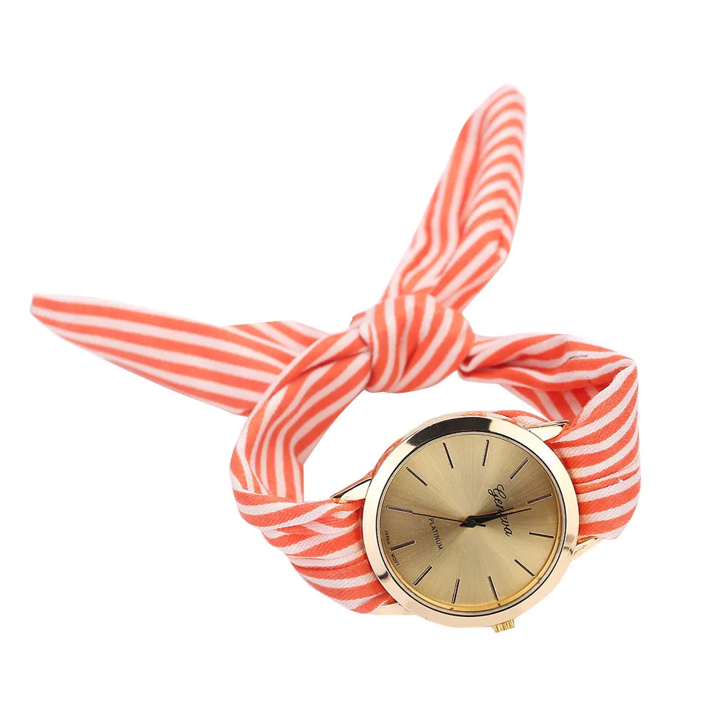 Модные женские часы с бантом дизайн в полоску цветочная ткань кварцевые наручные часы с браслетом montre bayan kol saati relogio feminino