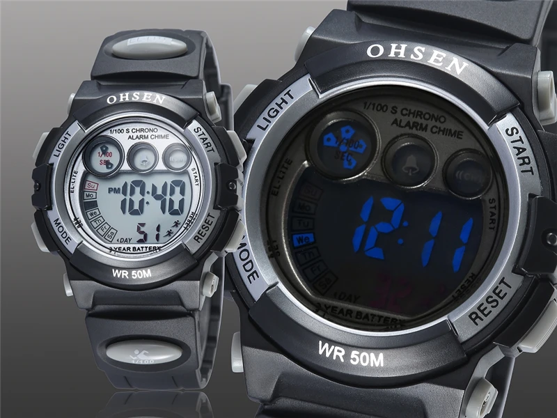 OHSEN брендовые Детские Часы светодиодный цифровые многофункциональные водонепроницаемые наручные часы для улицы спортивные детские часы