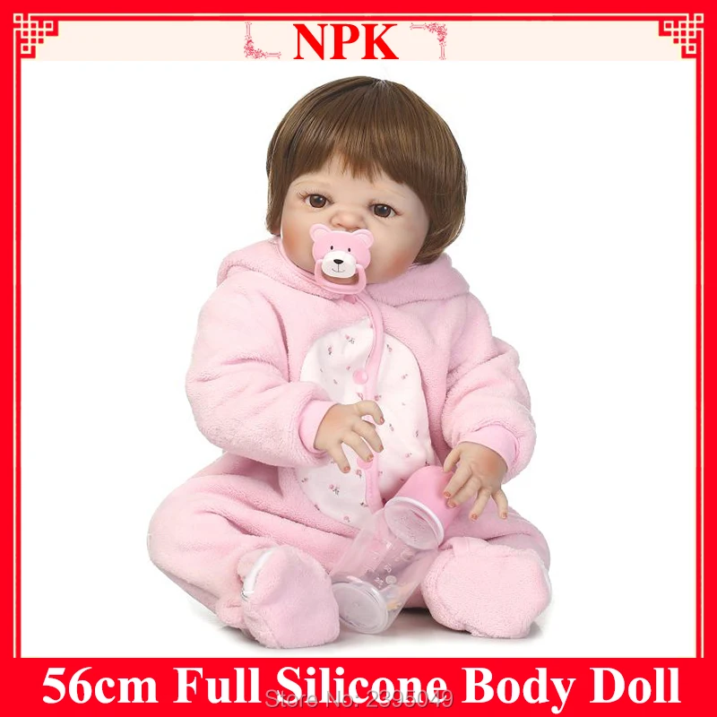 

New 56cm Full Silicone Body With Pink Clothes Baby Reborn Doll Baby Handmade Lifelike Full Body Silicone Doll Playmate Doll Toy
