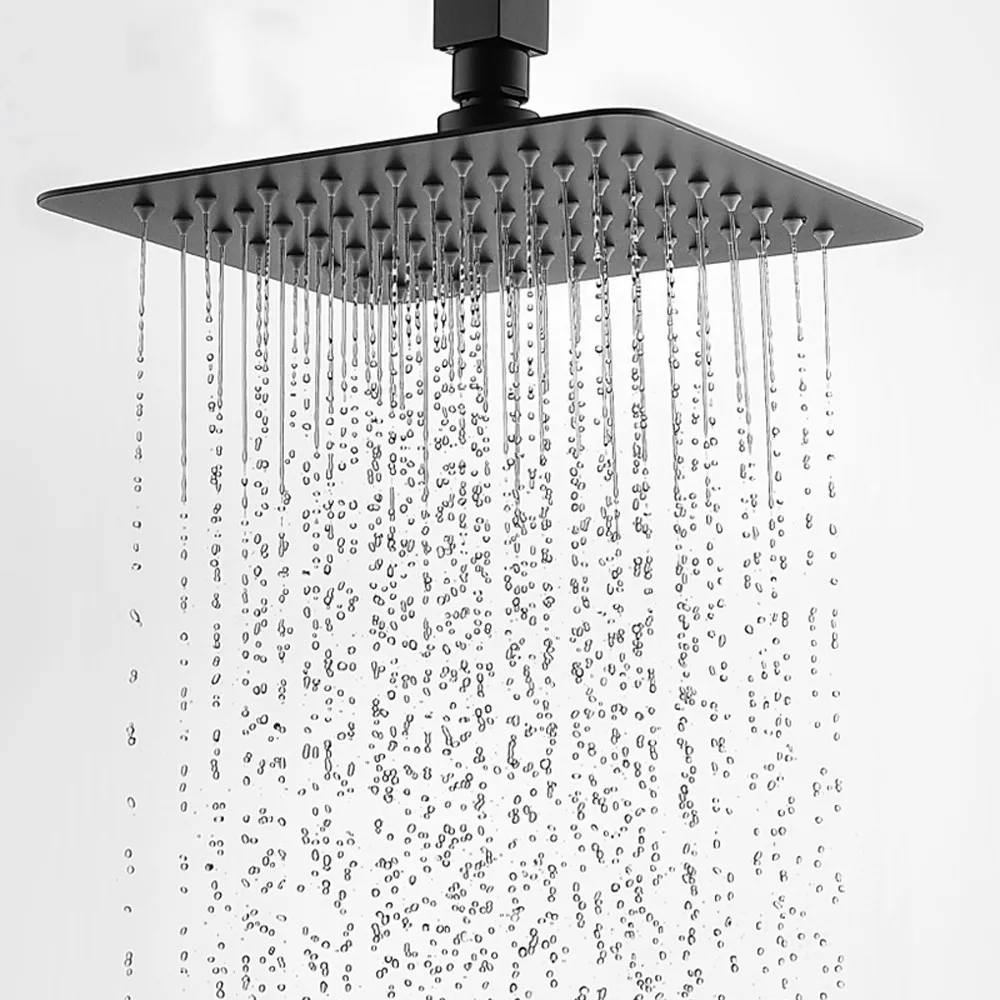 Black 6/8/10/12 inch Square bathroom Stainless steel Super thin Rainfall shower head top shower