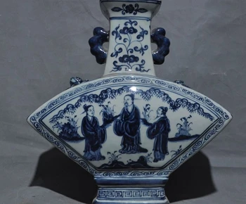 

6" China Blue&White Porcelain Dragon People pattern Statue Bottle jar pot Vase