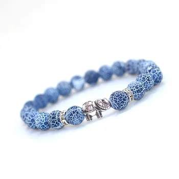 

New Couple Bracelet Weathered Onyx Stone Men Bracelet Beads 10pcs/lot Alloy elephant Stretch Charm Bracelets for Women Jewelry