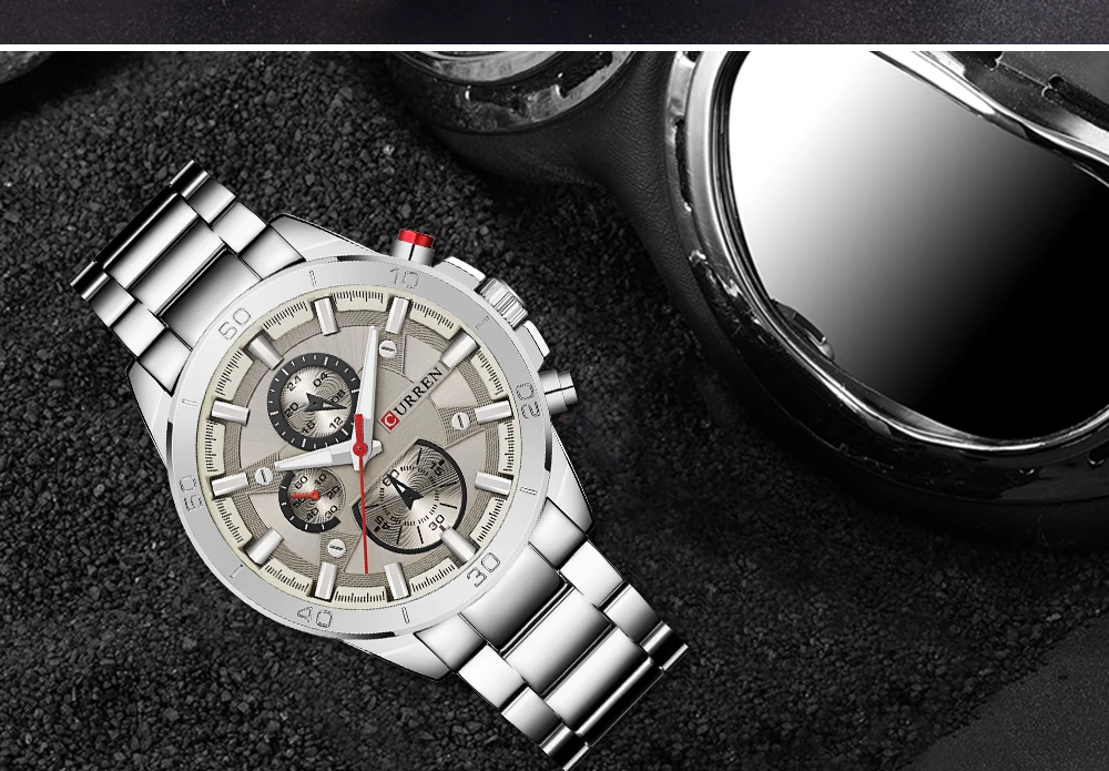 CURREN Top Brand Mens Watches Fashion Analog Military Sports Full Steel Waterproof Wrist Watch Male