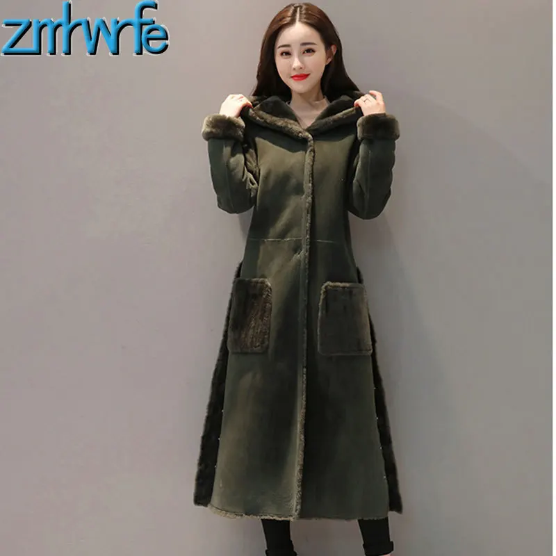 

2019 New Winter Hooded Coat Women Casual Thicken Warm Cotton Jacket Outerwear Fashion Single-breasted Suede Lamb Wool Coat