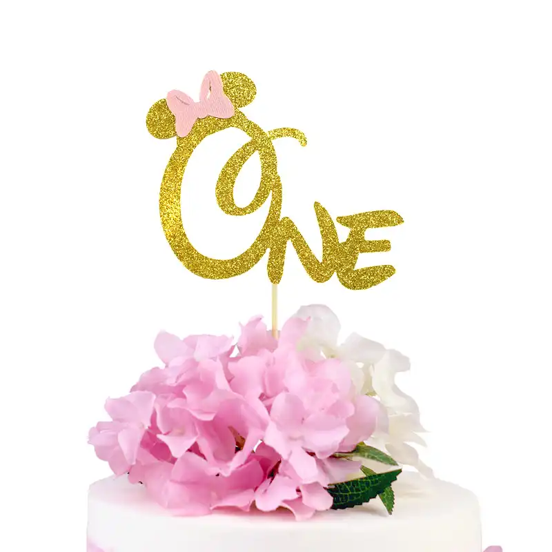 Gold Pink Glitter Cake Topper Minnie Cake Topper First Birthday Party Cake Stick One Minnie Cake Decoration Girl Baby Shower Cake Decorating Supplies Aliexpress