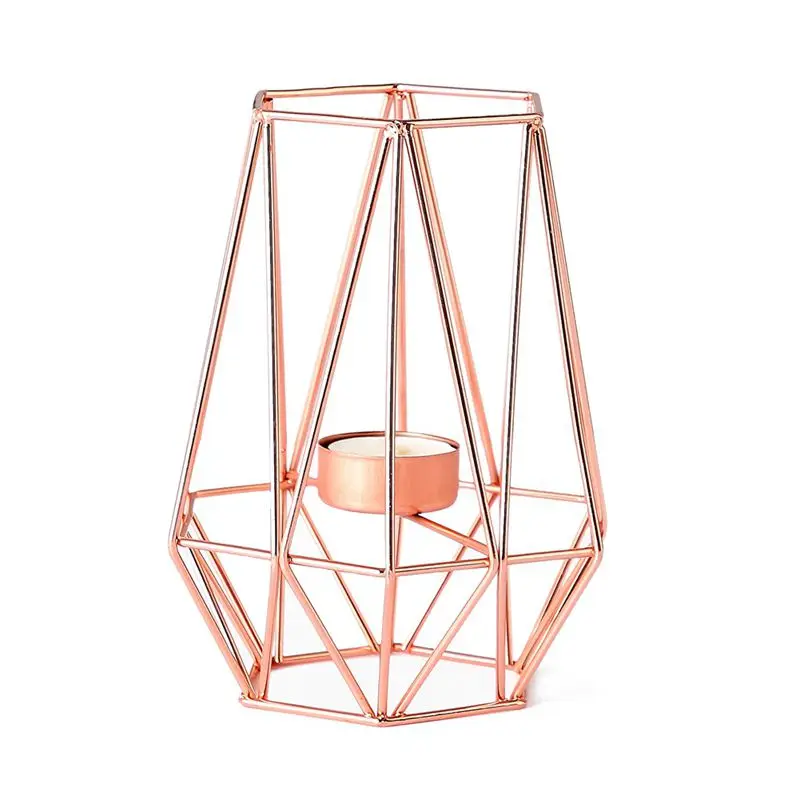 Nordic Style Wrought Iron Geometric Candle Metal Craft House Decoration Brackets Candlestick 17*9.5CM 8.5*8CM New - Цвет: rose gold L