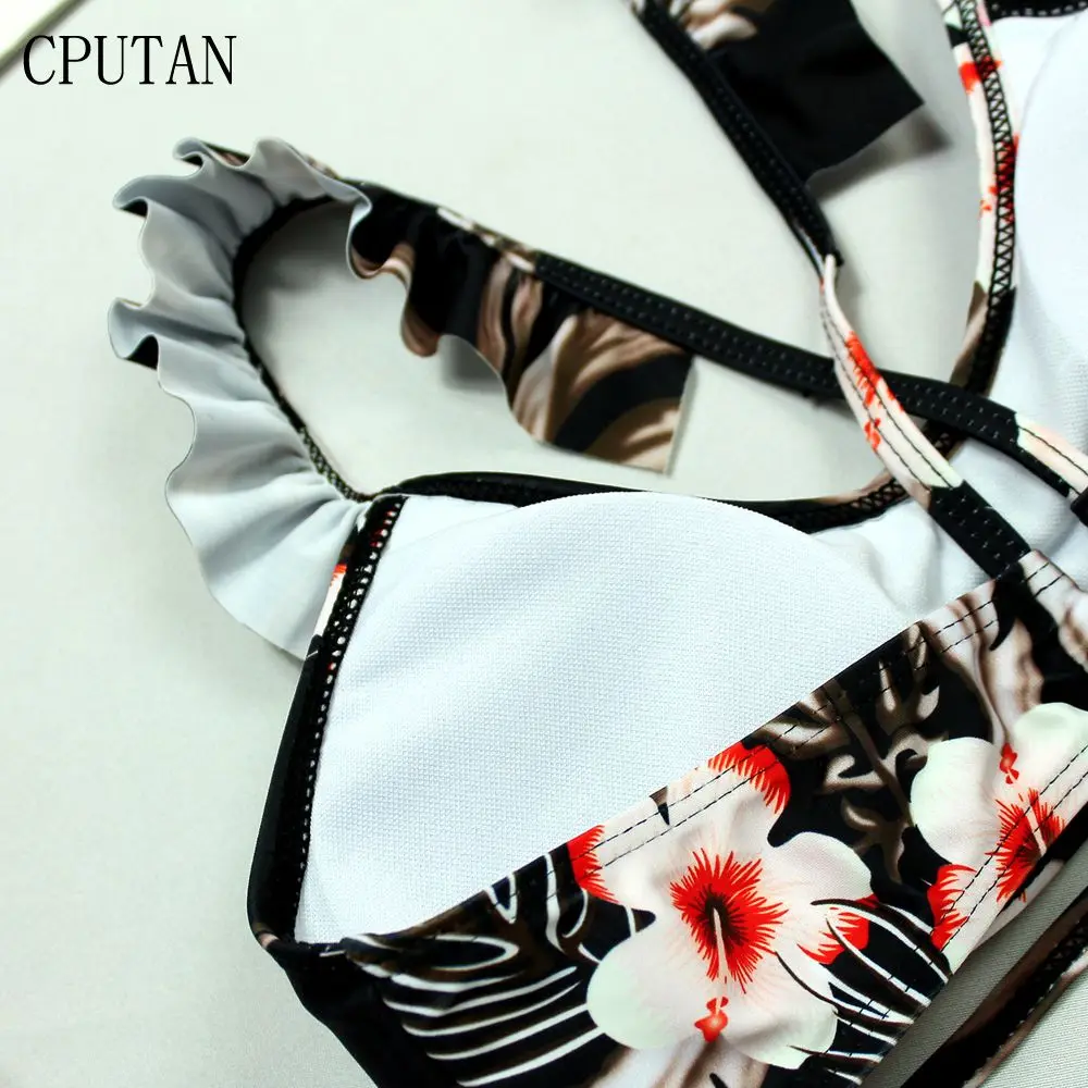 2019 Swimwear High Waist Bikini Women Ruffle Swimsuit Two piece Print Brazilian Sexy Tankini Swimming Suit Push Up Bathing Suit